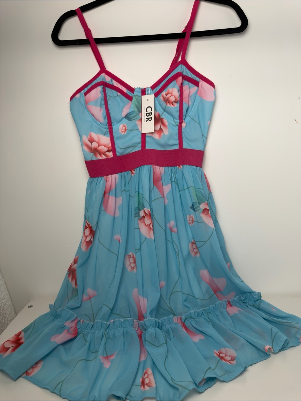 CBR Aqua Floral Dress with Magenta Accents